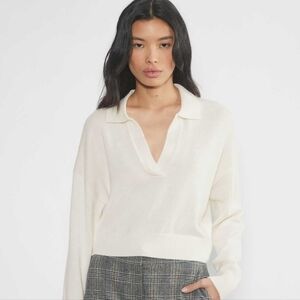 Aritzia White V-Neck Sweater